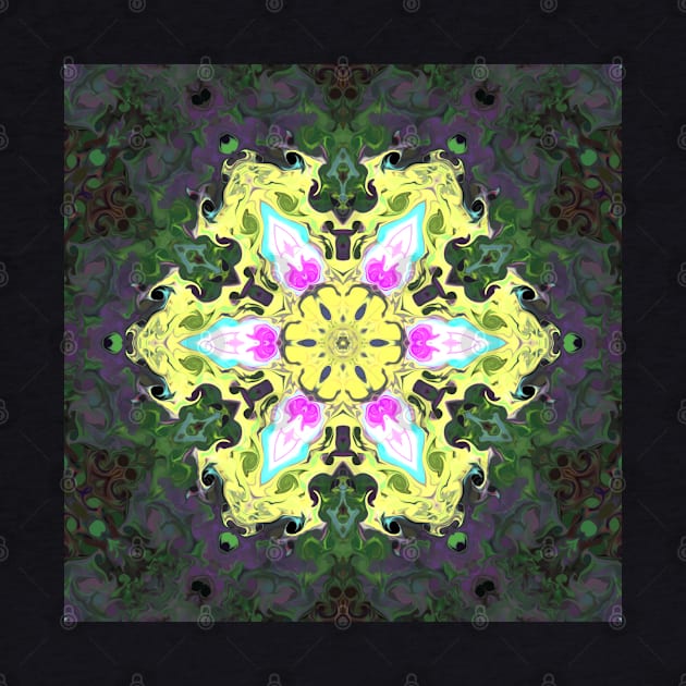 Psychedelic Kaleidoscope Flower Yellow and Pink by WormholeOrbital